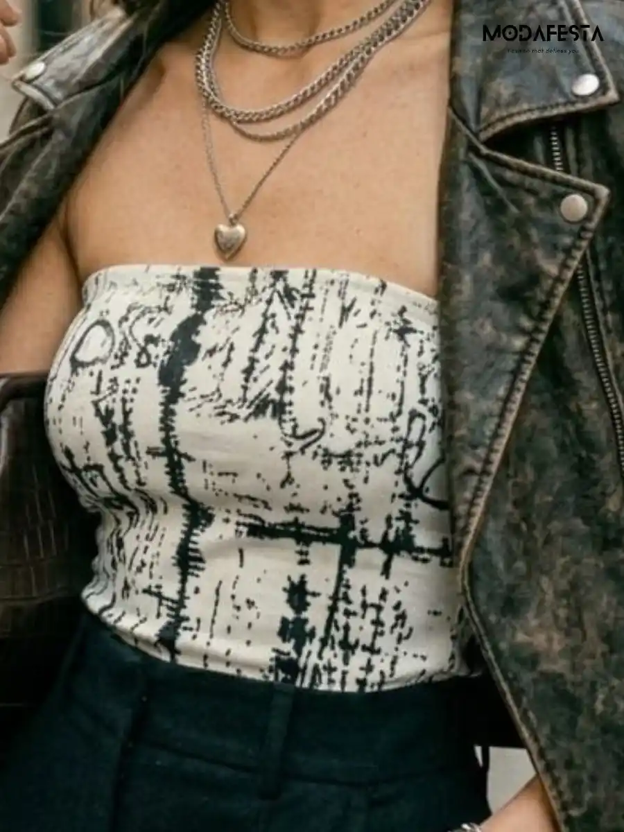 ModaFesta -elegant-abstract-printed-tube top-white